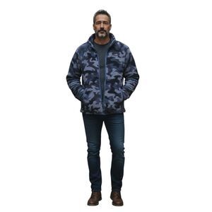 Columbia Men's Size L Fuzzy Fleece Zip Up Jacket blue Camo Gorpcore Camping